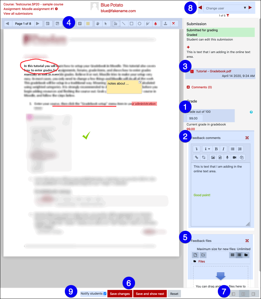 Moodle assisment grading layout