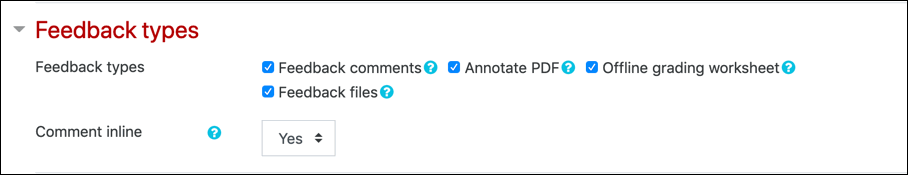 Moodle assignment feedback settings