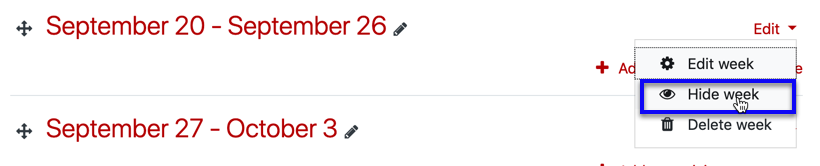 screenshot of Hide week option