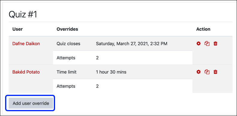 illustration showing the option to add a new user override